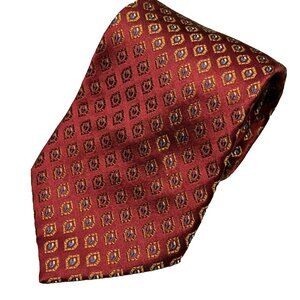 100% Silk Hand Made Tie Woven Diamond Pattern Red 3.75"